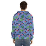 Tropical Aztec Geometric Pattern Print Men's Velvet Pullover Hoodie