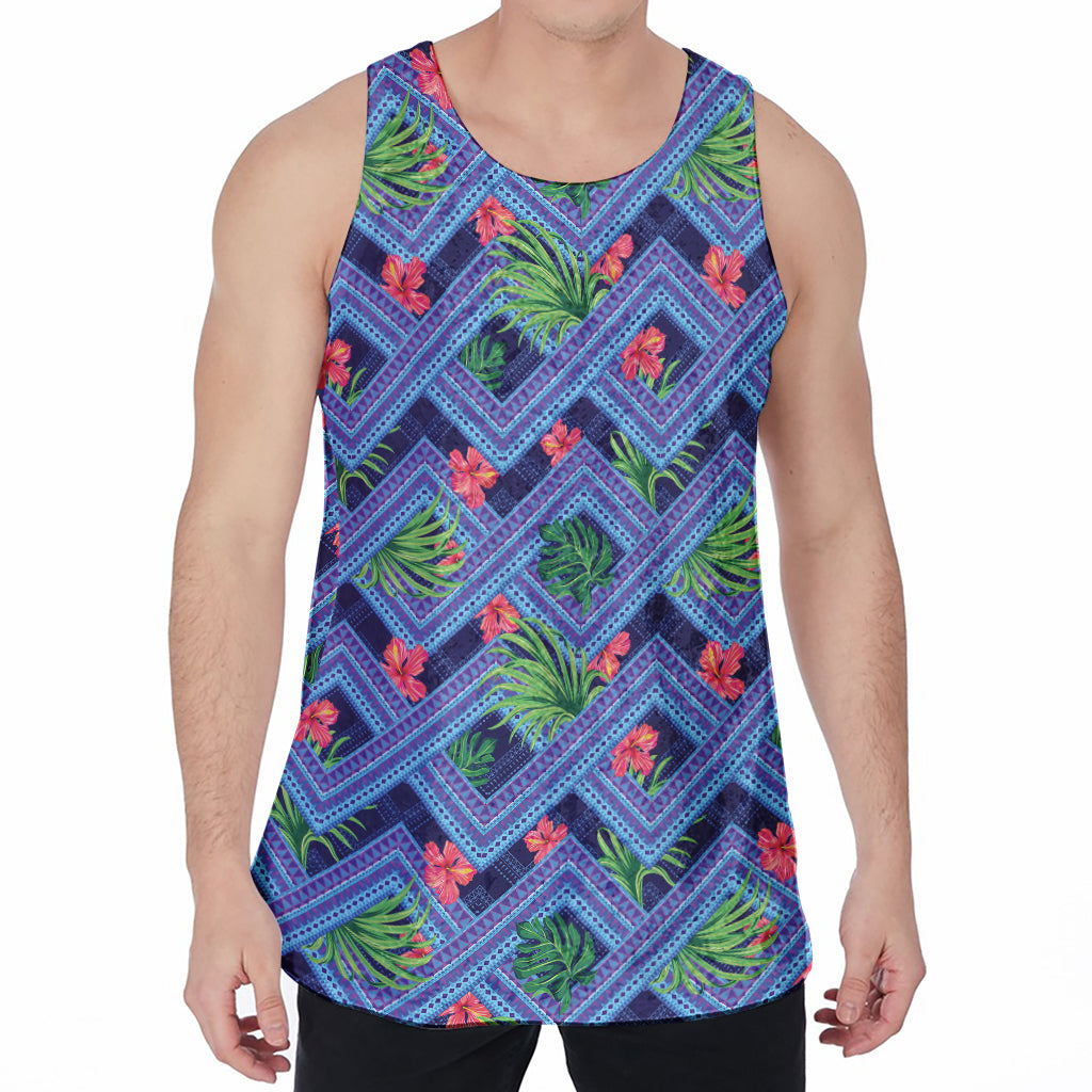 Tropical Aztec Geometric Pattern Print Men's Velvet Tank Top