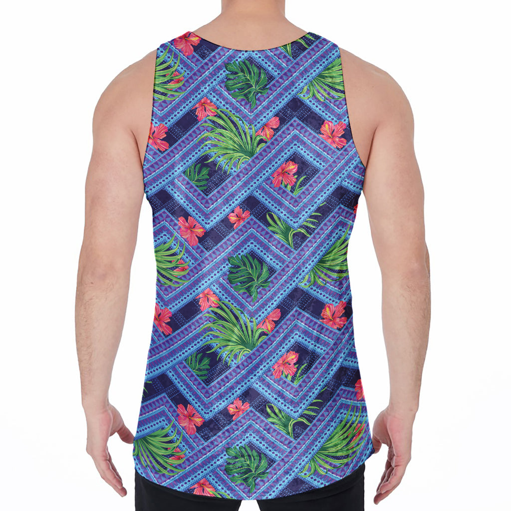 Tropical Aztec Geometric Pattern Print Men's Velvet Tank Top