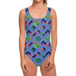 Tropical Aztec Geometric Pattern Print One Piece Swimsuit