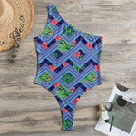 Tropical Aztec Geometric Pattern Print One Shoulder Bodysuit