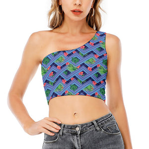 Tropical Aztec Geometric Pattern Print One Shoulder Crop Top