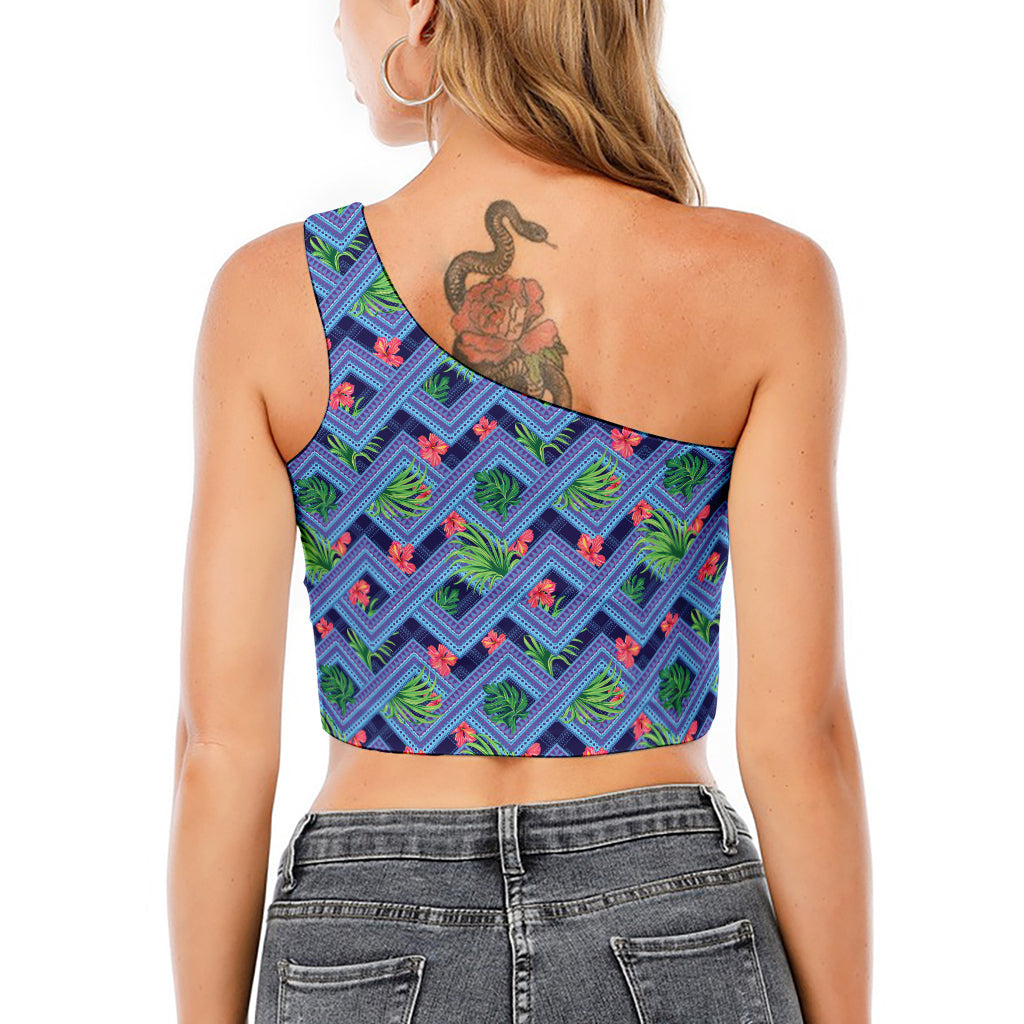 Tropical Aztec Geometric Pattern Print One Shoulder Crop Top