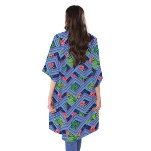 Tropical Aztec Geometric Pattern Print Open Front Beach Cover Up