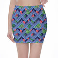 Tropical Aztec Geometric Pattern Print Pencil Mini Skirt