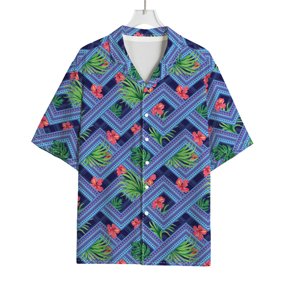 Tropical Aztec Geometric Pattern Print Rayon Hawaiian Shirt
