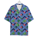 Tropical Aztec Geometric Pattern Print Rayon Hawaiian Shirt