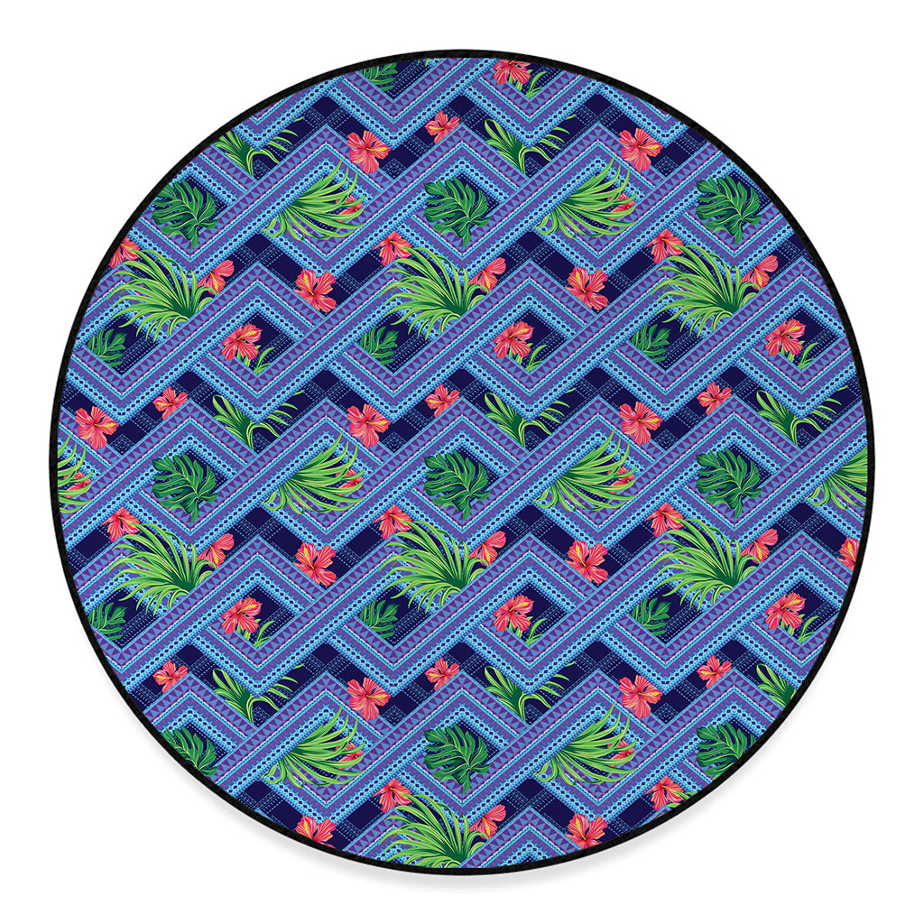 Tropical Aztec Geometric Pattern Print Round Floor Mat
