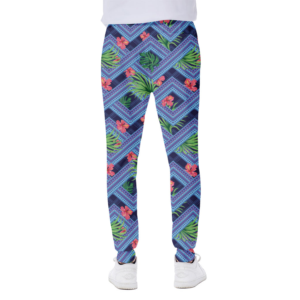 Tropical Aztec Geometric Pattern Print Scuba Joggers