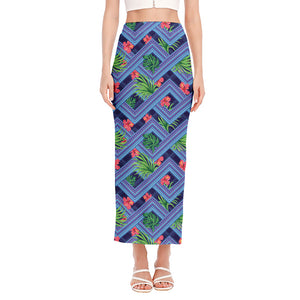 Tropical Aztec Geometric Pattern Print Side Slit Maxi Skirt