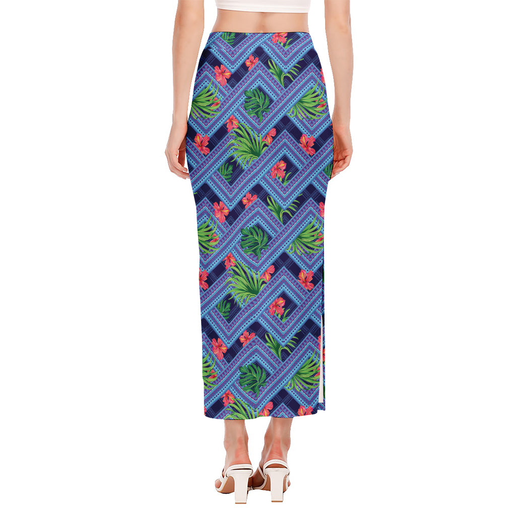 Tropical Aztec Geometric Pattern Print Side Slit Maxi Skirt