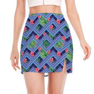 Tropical Aztec Geometric Pattern Print Side Slit Mini Skirt