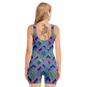 Tropical Aztec Geometric Pattern Print Sleeveless One Piece Swimsuit