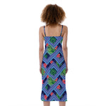 Tropical Aztec Geometric Pattern Print Slim Fit Midi Cami Dress