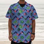 Tropical Aztec Geometric Pattern Print Textured Short Sleeve Shirt