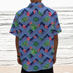 Tropical Aztec Geometric Pattern Print Textured Short Sleeve Shirt