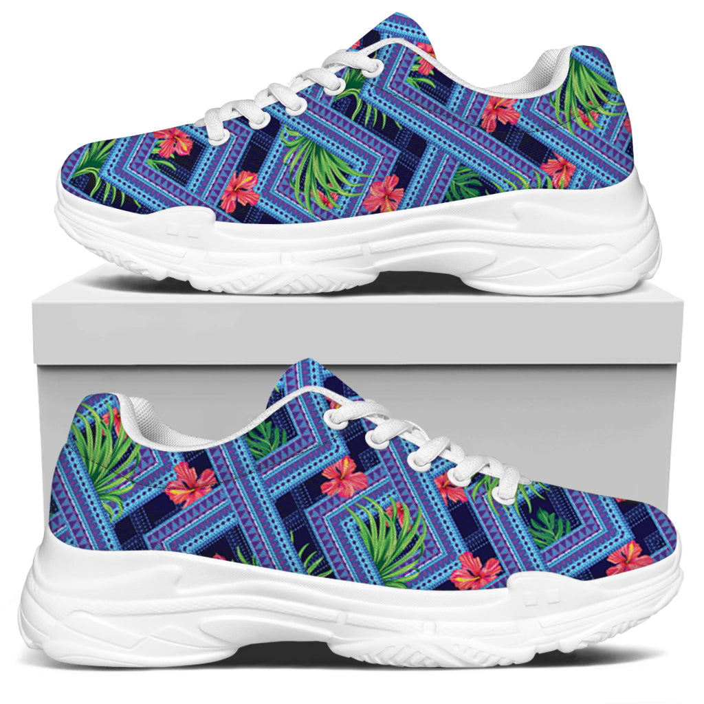 Tropical Aztec Geometric Pattern Print White Chunky Shoes