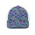Tropical Aztec Geometric Pattern Print White Mesh Trucker Hat