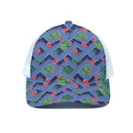 Tropical Aztec Geometric Pattern Print White Mesh Trucker Cap