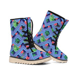 Tropical Aztec Geometric Pattern Print Winter Boots
