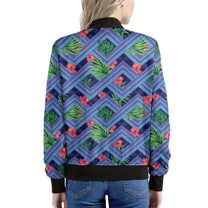 Tropical Aztec Geometric Pattern Print Women's Bomber Jacket