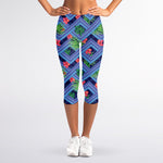 Tropical Aztec Geometric Pattern Print Women's Capri Leggings