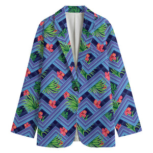 Tropical Aztec Geometric Pattern Print Women's Cotton Blazer