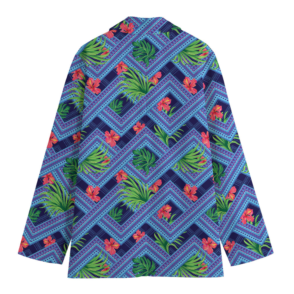 Tropical Aztec Geometric Pattern Print Women's Cotton Blazer