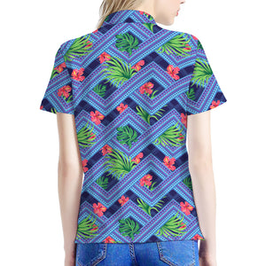 Tropical Aztec Geometric Pattern Print Women's Polo Shirt