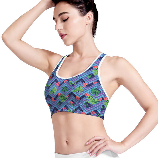Tropical Aztec Geometric Pattern Print Women's Sports Bra