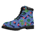 Tropical Aztec Geometric Pattern Print Padded Collar Lace Up Boots
