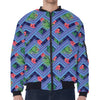 Tropical Aztec Geometric Pattern Print Zip Sleeve Bomber Jacket