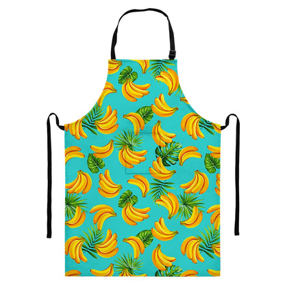 Tropical Banana Leaf Pattern Print Bib Apron With Pocket