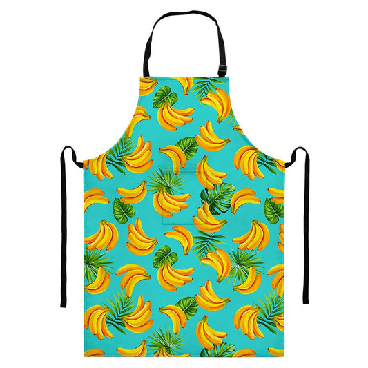 Tropical Banana Leaf Pattern Print Bib Apron With Pocket