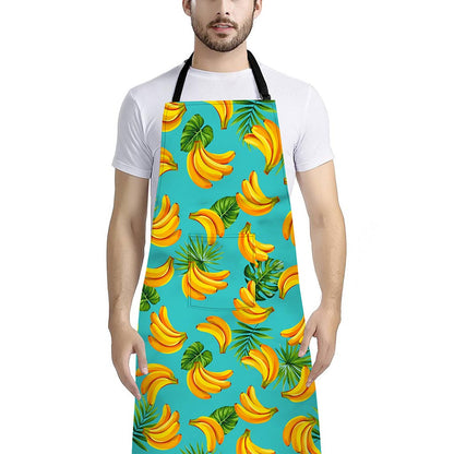 Tropical Banana Leaf Pattern Print Bib Apron With Pocket