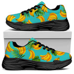 Tropical Banana Leaf Pattern Print Black Chunky Shoes