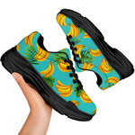 Tropical Banana Leaf Pattern Print Black Chunky Shoes