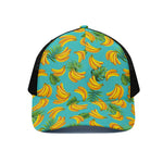 Tropical Banana Leaf Pattern Print Black Mesh Trucker Cap