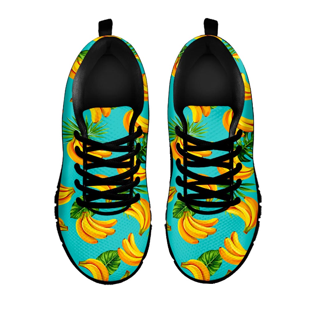 Tropical Banana Leaf Pattern Print Black Running Shoes