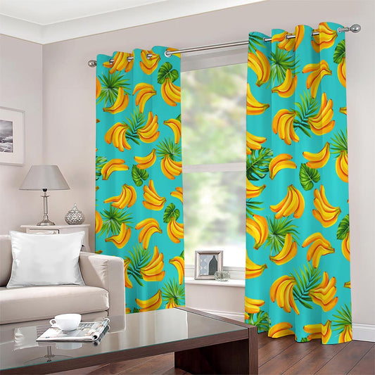 Tropical Banana Leaf Pattern Print Blackout Grommet Curtains