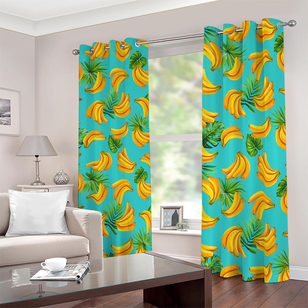 Tropical Banana Leaf Pattern Print Blackout Grommet Curtains