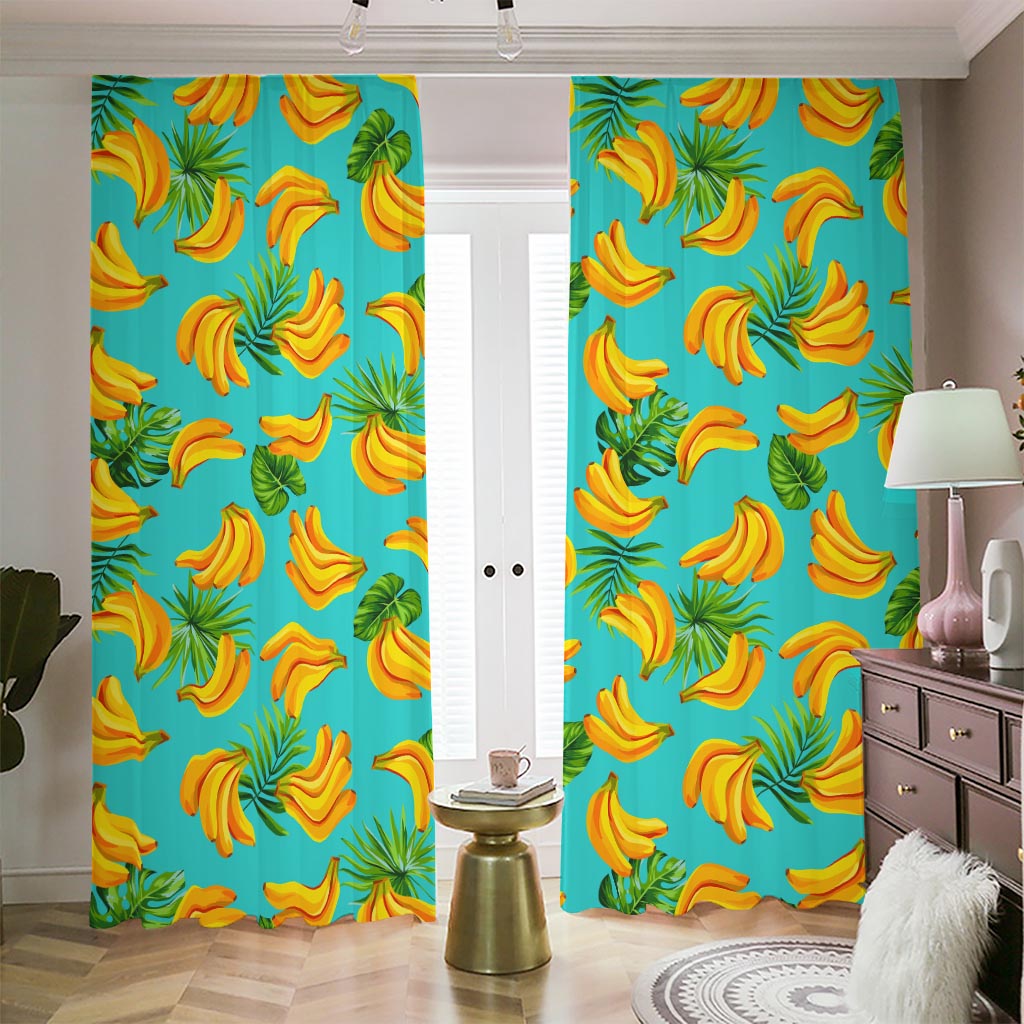 Tropical Banana Leaf Pattern Print Blackout Pencil Pleat Curtains