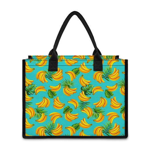 Tropical Banana Leaf Pattern Print Canvas Tote Bag