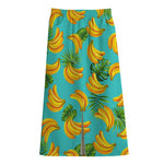 Tropical Banana Leaf Pattern Print Cotton Front Slit Maxi Skirt