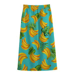 Tropical Banana Leaf Pattern Print Cotton Front Slit Maxi Skirt