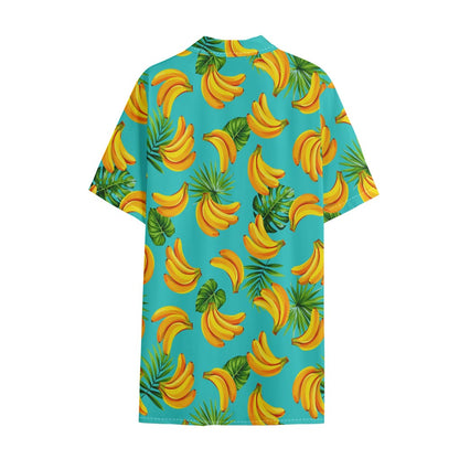 Tropical Banana Leaf Pattern Print Cotton Hawaiian Shirt