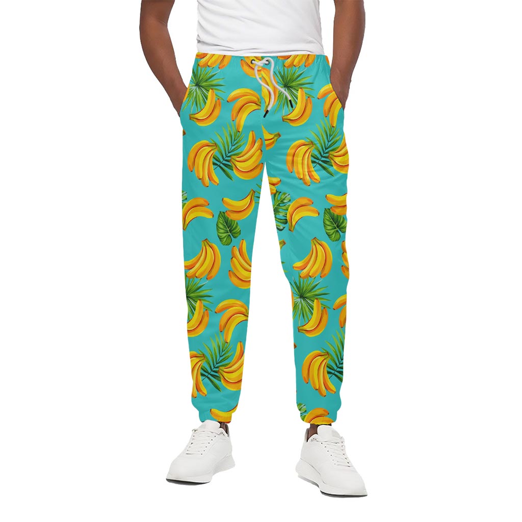 Tropical Banana Leaf Pattern Print Cotton Pants