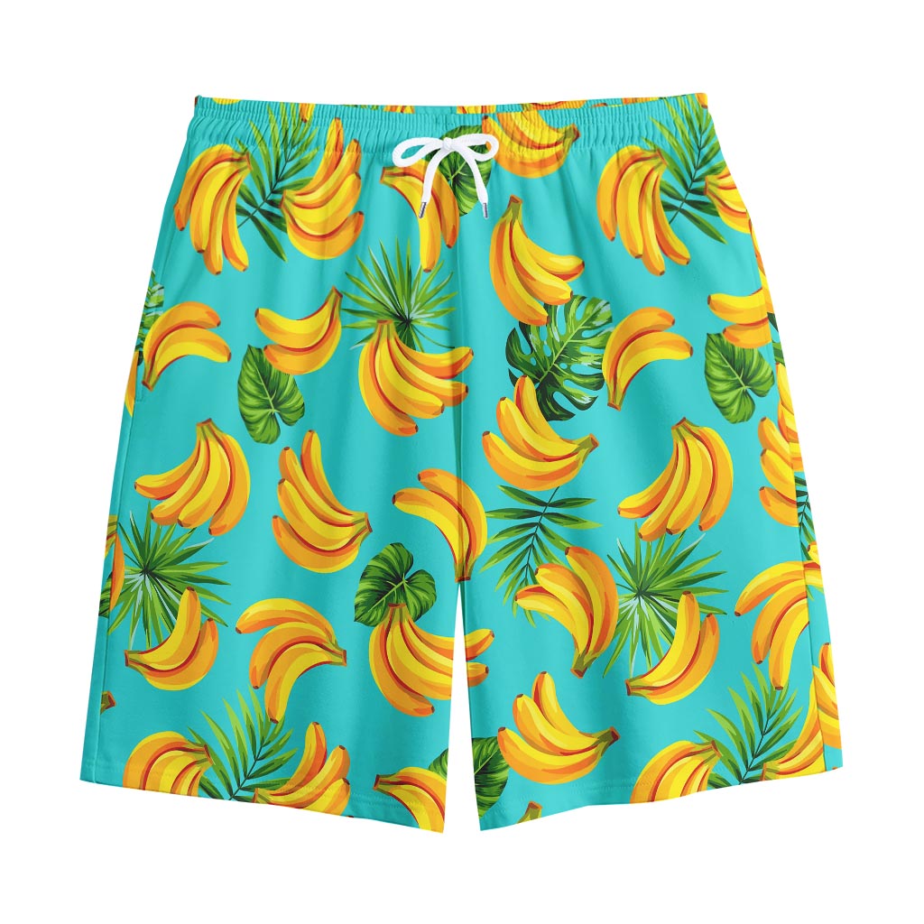 Tropical Banana Leaf Pattern Print Cotton Shorts
