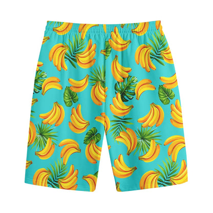 Tropical Banana Leaf Pattern Print Cotton Shorts