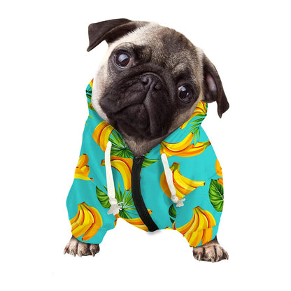Tropical Banana Leaf Pattern Print Dog Zip Up Hoodie